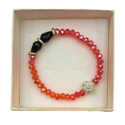 Βραχιόλι με Κόκκινα κρυσταλλάκια και Σταυρουδάκι