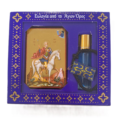 Σετ Ευλογίας από το Άγιον Όρος με εικόνα ξύλινή Άγιος Μηνάς