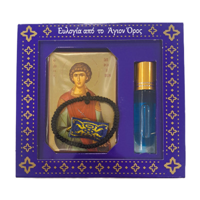 Σετ Ευλογίας από το Άγιον Όρος με εικόνα ξύλινή Αγίου Παντελεήμων